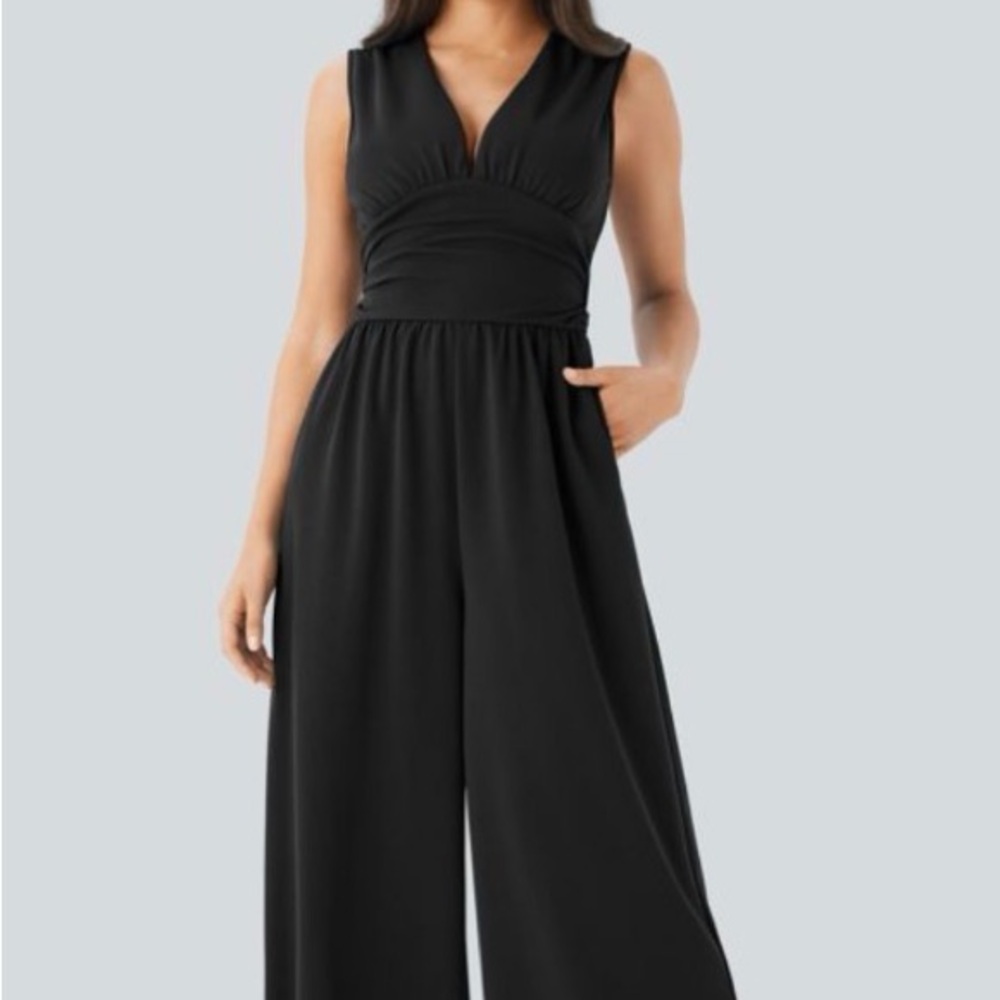 HALARA Black V-Neck Jumpsuit